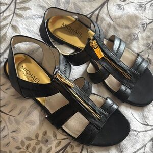 Michael Kors Black Sandals with Gold Accents
